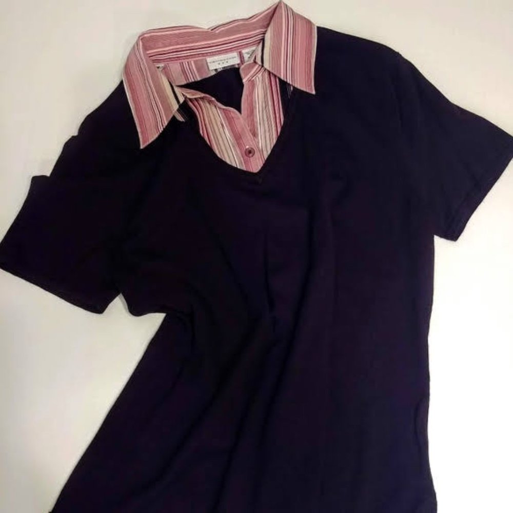 Burgundy Striped Shirt Sweater Combo Top - Picture 4 of 4